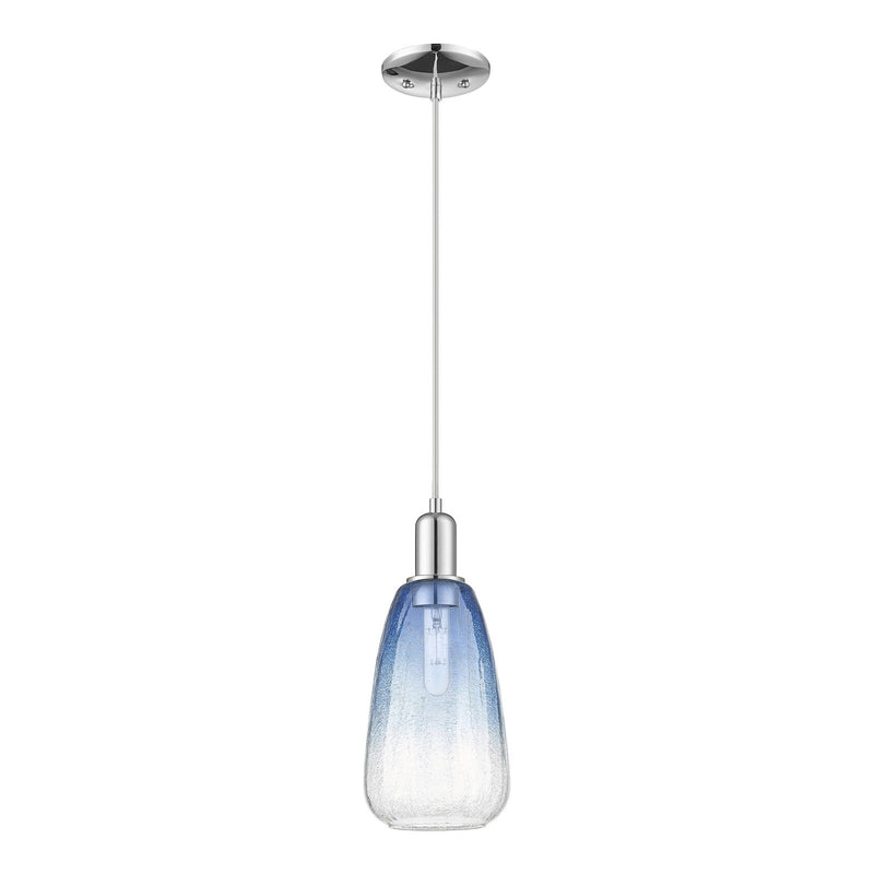 Innovations Brookhaven Almond 6in 1-Light Mini Pendant | Industrial Polished Chrome and Sapphire Blue Glass | Kitchen Island & | Model 716-1P-PC-G480-6SB