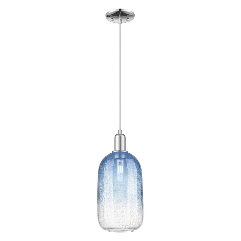 Innovations Brookhaven Cloche 7in 1-Light Mini Pendant | Industrial Polished Chrome and Sapphire Blue Glass | Kitchen Island & | Model 716-1P-PC-G482-7SB