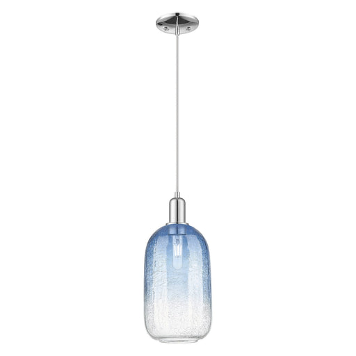 Innovations Brookhaven Cloche 7in 1-Light Mini Pendant | Industrial Polished Chrome and Sapphire Blue Glass | Kitchen Island & | Model 716-1P-PC-G482-7SB
