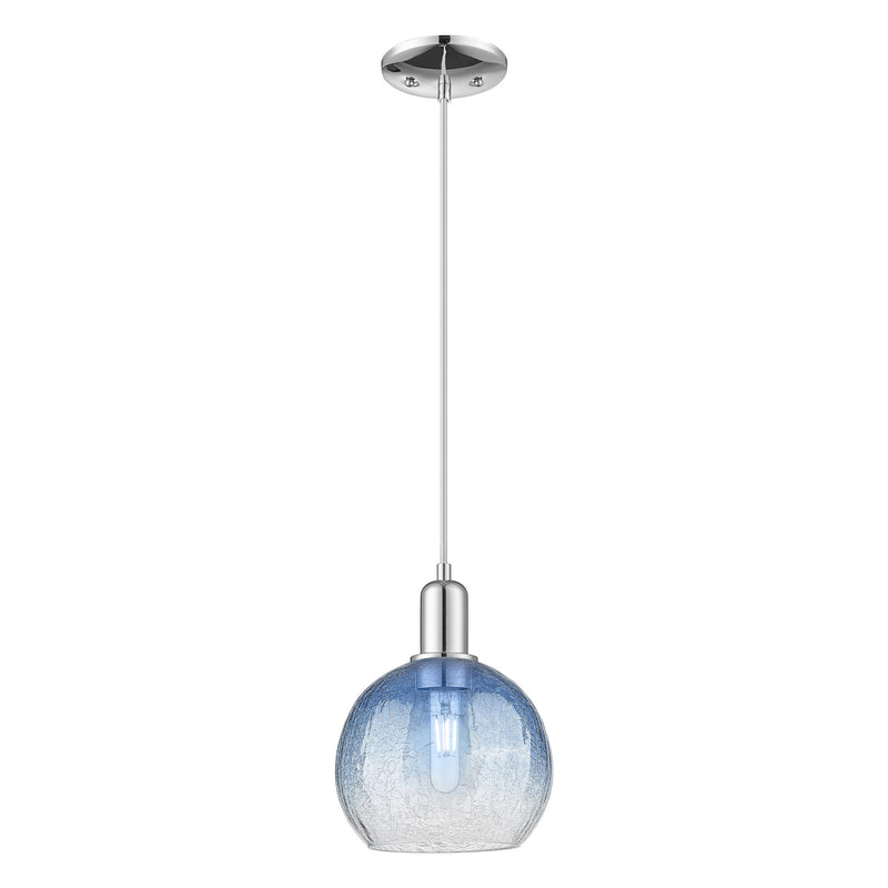 Innovations Brookhaven Globe 8in 1-Light Mini Pendant | Industrial Polished Chrome Steel and Sapphire Blue Glass | Kitchen | Model 716-1P-PC-G483-8SB