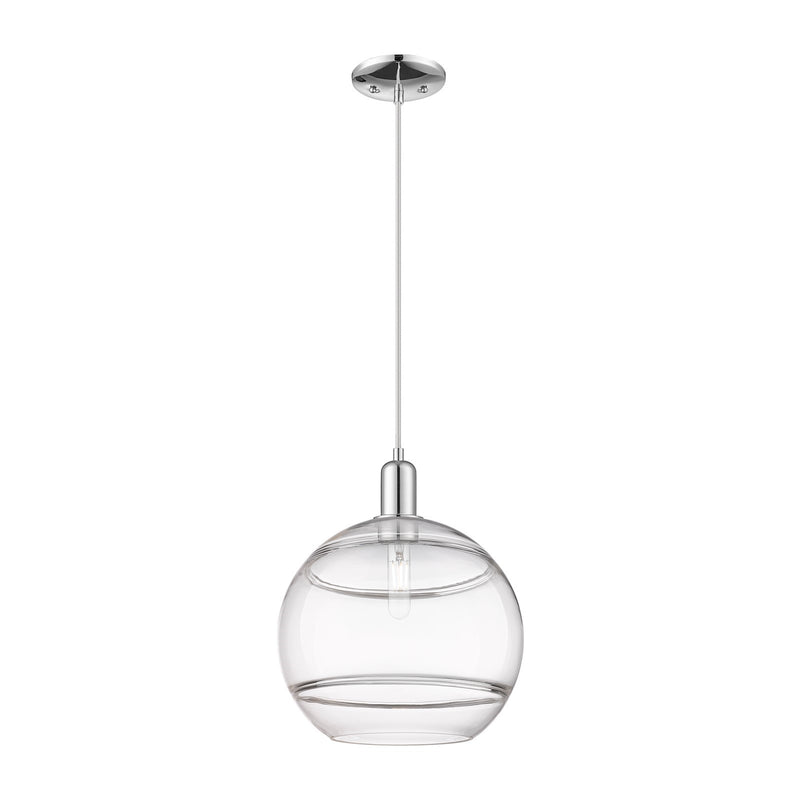 Innovations Rochester 12in 1-Light Mini Pendant | Industrial Polished Chrome Steel and Clear Glass | Kitchen Island & Dining | Model 716-1P-PC-G556-12CL