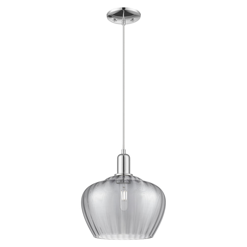 Innovations Fenton 11in 1-Light Mini Pendant | Industrial Polished Chrome and Light Smoke Ribbed Glass | Kitchen Island & Dining | Model 716-1P-PC-G93-L