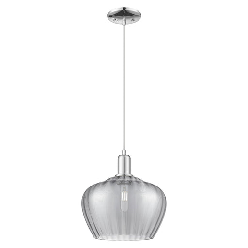 Innovations Fenton 11in 1-Light Mini Pendant | Industrial Polished Chrome and Light Smoke Ribbed Glass | Kitchen Island & Dining | Model 716-1P-PC-G93-L