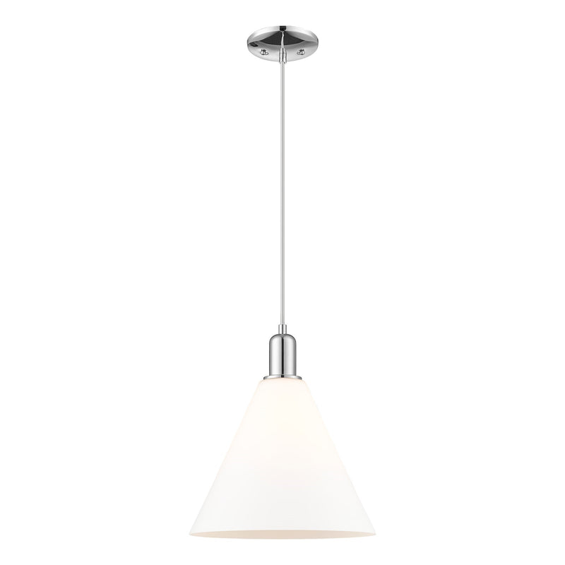 Innovations Berkshire Glass 12in 1-Light Mini Pendant | Industrial Polished Chrome and Matte White Glass | Kitchen Island & | Model 716-1P-PC-GBC-121