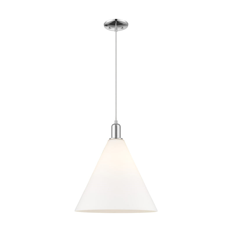 Innovations Berkshire Glass 16in 1-Light Mini Pendant | Industrial Polished Chrome and Matte White Glass | Kitchen Island & | Model 716-1P-PC-GBC-161