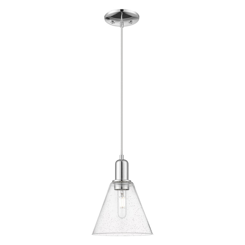 Innovations Berkshire Glass 8in 1-Light Mini Pendant | Industrial Polished Chrome Steel and Seedy Cone Glass | Kitchen Island & | Model 716-1P-PC-GBC-84
