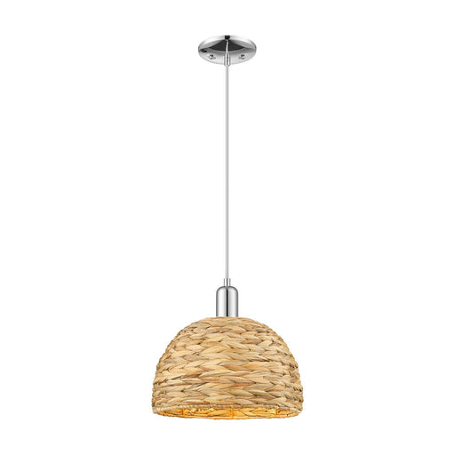 Innovations Woven Rattan 12in 1-Light Mini Pendant | Industrial Polished Chrome and Natural Rattan | Kitchen Island & Dining | Model 716-1P-PC-RBD-12-NAT