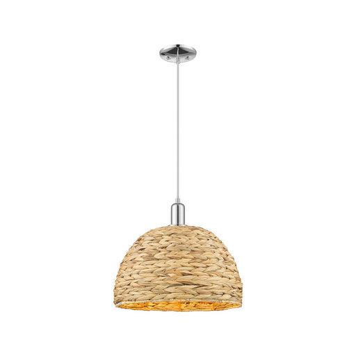 Innovations Arcadia 16in 1-Light Mini Pendant | Industrial Polished Chrome and Natural Rattan Shade | Kitchen Island & Dining | Model 716-1P-PC-RBD-16-NAT