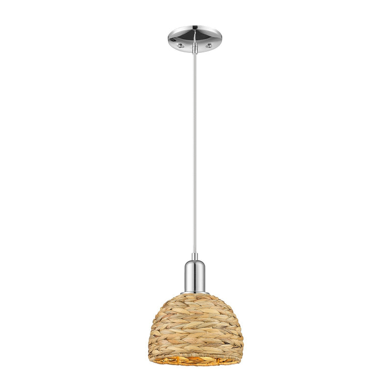 Innovations Woven Rattan 8in 1-Light Mini Pendant | Rustic Farmhouse Polished Chrome and Natural Woven Rattan | Kitchen Island | Model 716-1P-PC-RBD-8-NAT