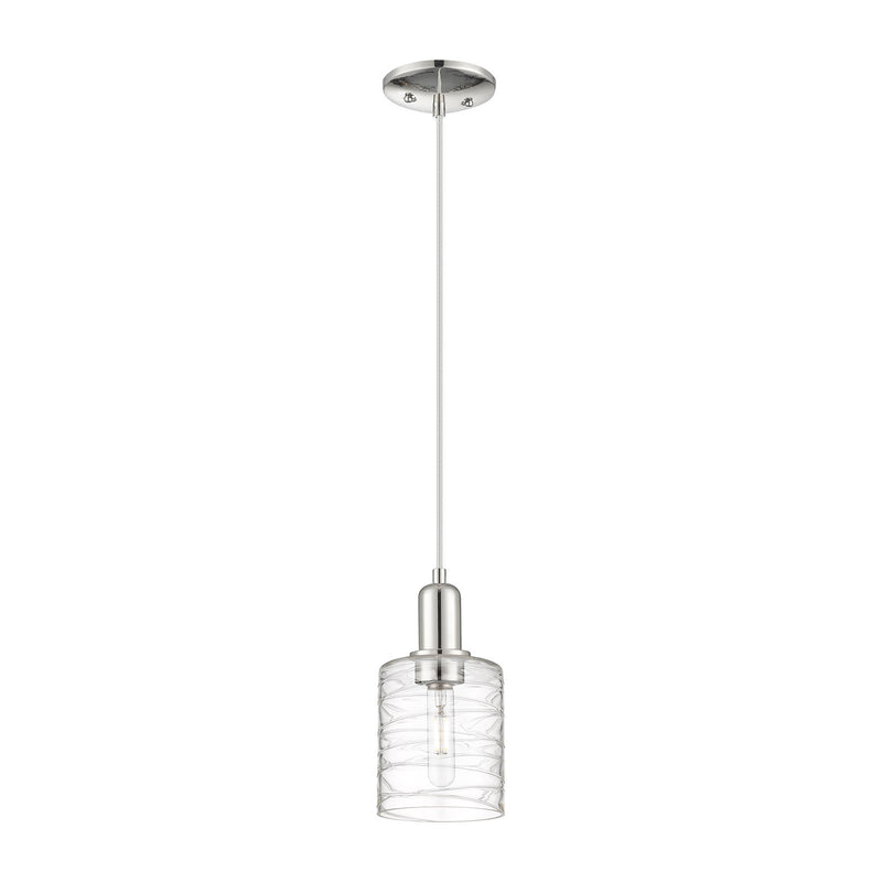 Innovations Cobbleskill 5in 1-Light Mini Pendant | Industrial Polished Nickel and Clear Deco Swirl Glass | Kitchen Island & Dining | Model 716-1P-PN-G1113