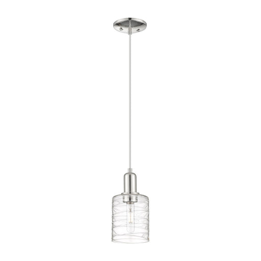Innovations Cobbleskill 5in 1-Light Mini Pendant | Industrial Polished Nickel and Clear Deco Swirl Glass | Kitchen Island & Dining | Model 716-1P-PN-G1113