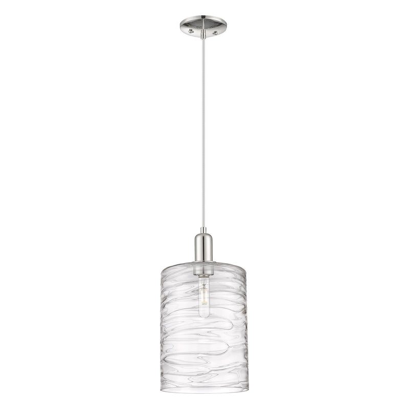 Innovations Cobbleskill 9in 1-Light Mini Pendant | Industrial Polished Nickel Steel and Deco Swirl Clear Glass | Kitchen Island | Model 716-1P-PN-G1113-L