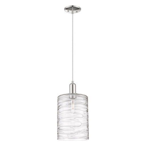 Innovations Cobbleskill 9in 1-Light Mini Pendant | Industrial Polished Nickel Steel and Deco Swirl Clear Glass | Kitchen Island | Model 716-1P-PN-G1113-L