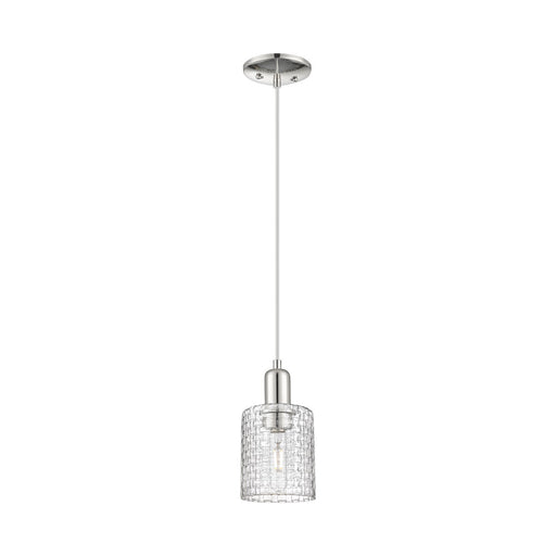 Innovations Cobbleskill 5in 1-Light Mini Pendant | Industrial Polished Nickel Steel and Clear Basket Weave Glass | Kitchen | Model 716-1P-PN-G112C-5CL