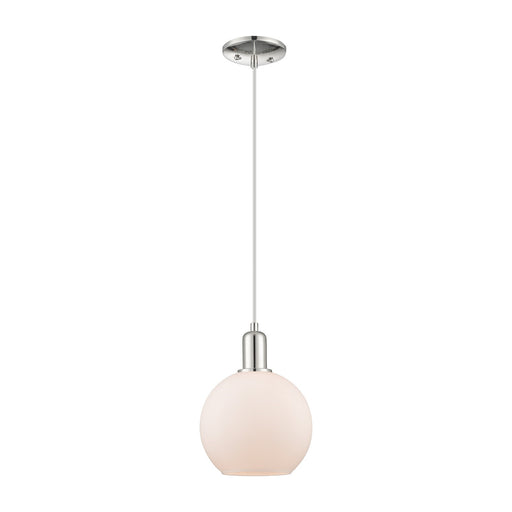 Innovations Athens 8in 1-Light Mini Pendant | Industrial Polished Nickel and Matte White Glass | Kitchen Island & Dining Room | 8 | Model 716-1P-PN-G121-8