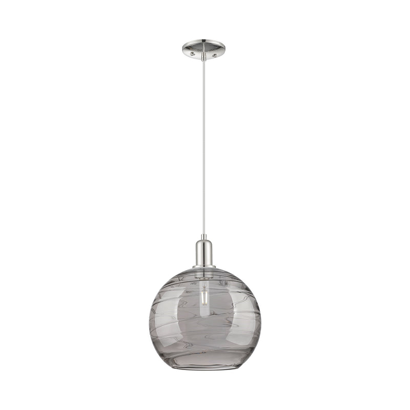 Innovations Athens Deco Swirl 12in 1-Light Mini Pendant | Industrial Polished Nickel and Light Smoke Glass | Kitchen Island & | Model 716-1P-PN-G1213-12SM