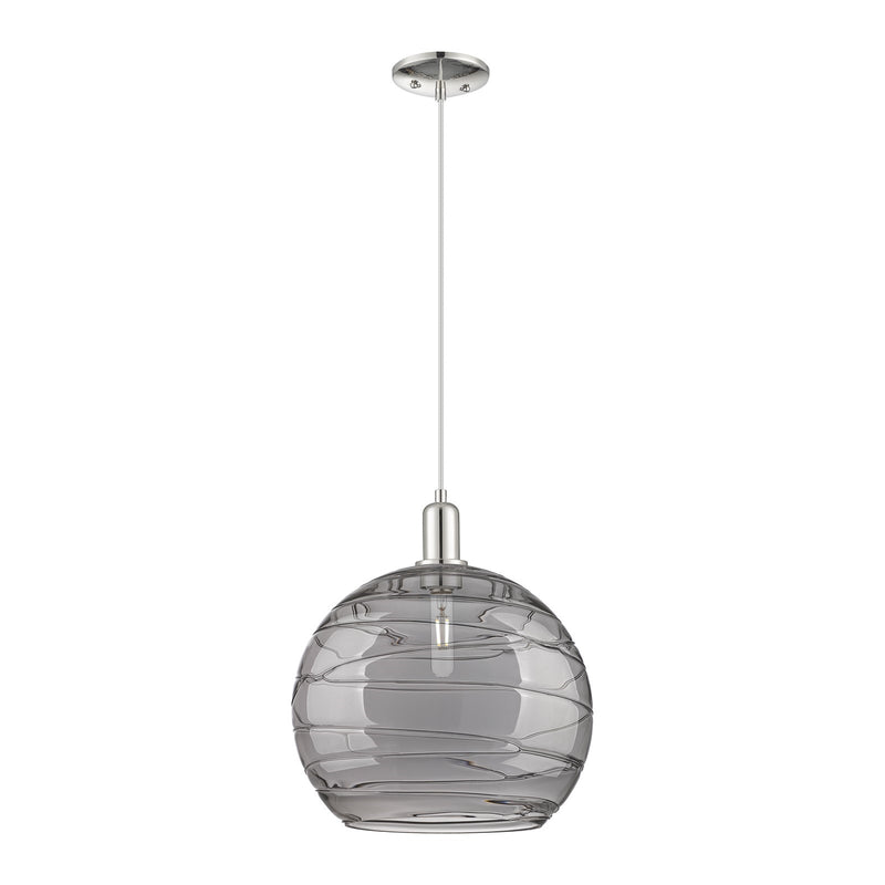 Innovations Athens Deco Swirl 14in 1-Light Mini Pendant | Industrial Polished Nickel and Light Smoke Glass | Kitchen Island & | Model 716-1P-PN-G1213-14SM