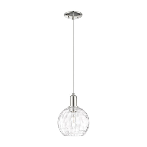 Innovations Athens Water Glass 8in 1-Light Mini Pendant | Industrial Polished Nickel and Clear Water Glass | Kitchen Island & | Model 716-1P-PN-G1215-8