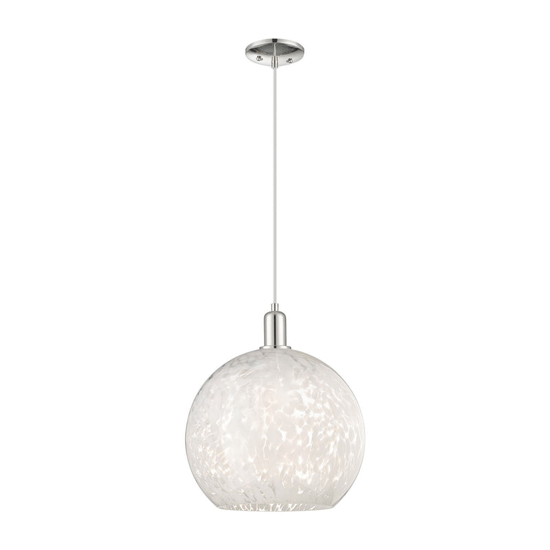 Innovations Lighting Arcadia 14in 1-Light Mini Pendant | Industrial Polished Nickel and White Mouchette Glass | Kitchen | Model 716-1P-PN-G1216-14WM