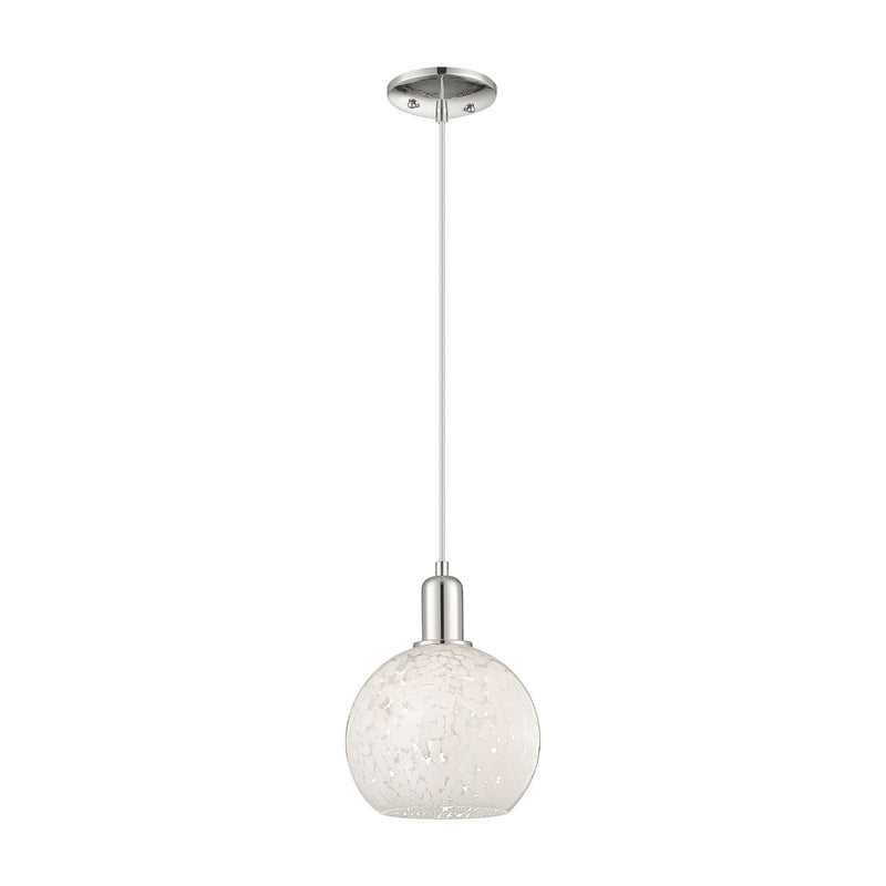 Innovations Lighting Arcadia 8in 1-Light Mini Pendant | Industrial Polished Nickel and White Mouchette Glass | Kitchen Island | Model 716-1P-PN-G1216-8WM