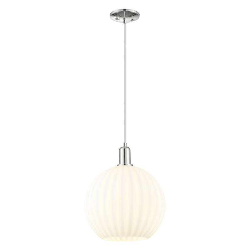 Innovations Lighting Arcadia 12in 1-Light Mini Pendant | Industrial Polished Nickel and White Venetian Glass | Kitchen Island | Model 716-1P-PN-G1217-12WV