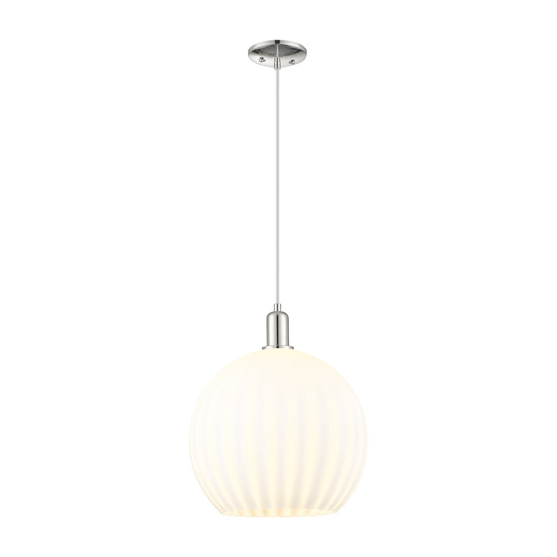 Innovations Lighting Arcadia 14in 1-Light Mini Pendant | Industrial Polished Nickel and White Venetian Glass | Kitchen Island | Model 716-1P-PN-G1217-14WV