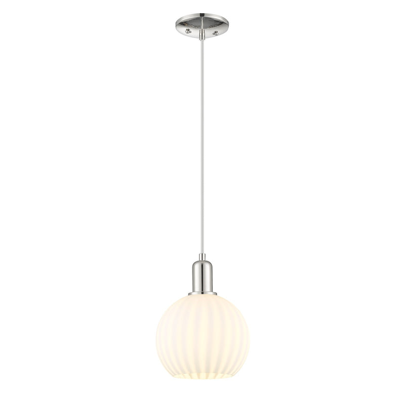 Innovations Lighting White Venetian 8in 1-Light Mini Pendant | Industrial Polished Nickel and White Venetian Glass | Kitchen | Model 716-1P-PN-G1217-8WV