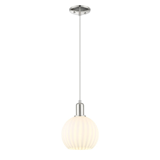 Innovations Lighting White Venetian 8in 1-Light Mini Pendant | Industrial Polished Nickel and White Venetian Glass | Kitchen | Model 716-1P-PN-G1217-8WV