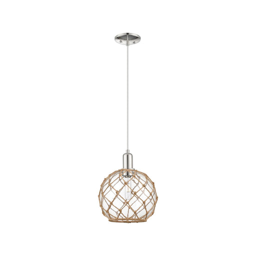 Innovations Farmhouse Rope 10in 1-Light Mini Pendant | Industrial Polished Nickel Steel and Clear Glass with Brown Rope | Model 716-1P-PN-G122-10RB