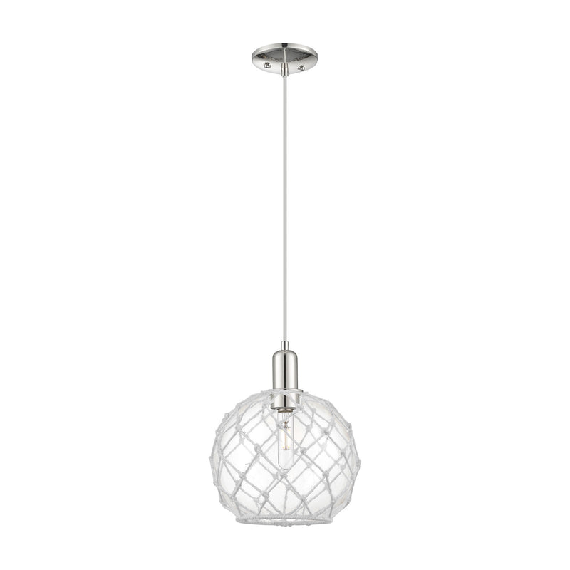 Innovations Farmhouse Rope 10in 1-Light Mini Pendant | Industrial Polished Nickel and Clear Glass with White Rope | Kitchen | Model 716-1P-PN-G122-10RW