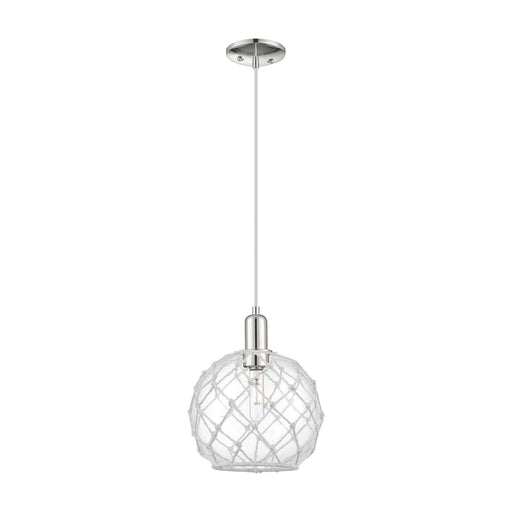Innovations Farmhouse Rope 10in 1-Light Mini Pendant | Industrial Polished Nickel and Clear Glass with White Rope | Kitchen | Model 716-1P-PN-G122-10RW