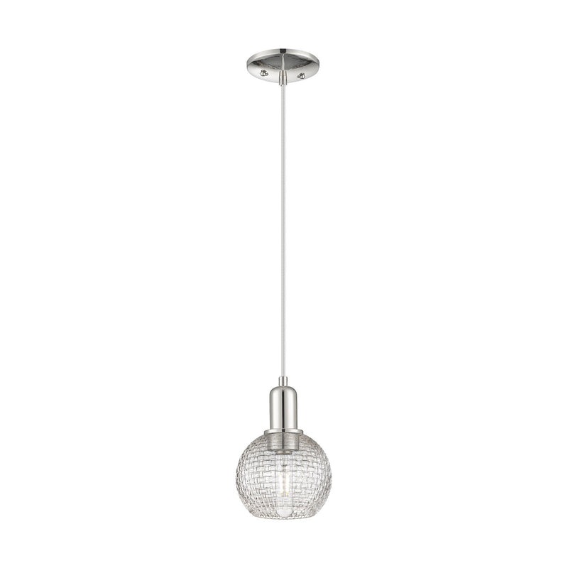 Innovations Athens 6in 1-Light Mini Pendant | Industrial Polished Nickel and Clear Basket Weave Glass | Kitchen Island & | Model 716-1P-PN-G122C-6CL