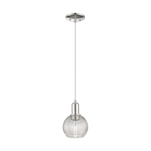 Innovations Athens 6in 1-Light Mini Pendant | Industrial Polished Nickel and Clear Basket Weave Glass | Kitchen Island & | Model 716-1P-PN-G122C-6CL