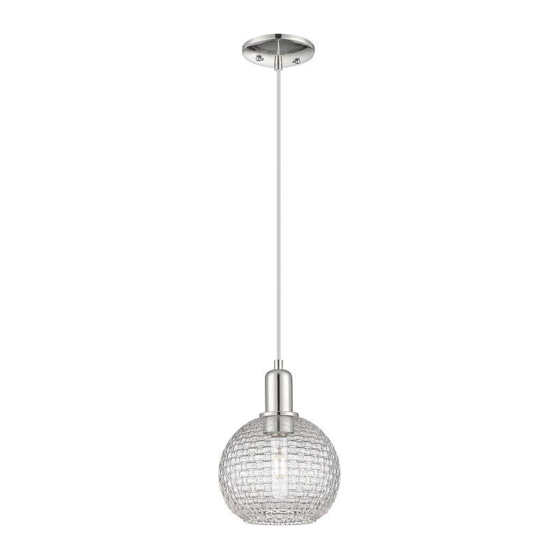 Innovations Athens 8in 1-Light Mini Pendant | Industrial Polished Nickel and Clear Basket Weave Glass | Kitchen Island & | Model 716-1P-PN-G122C-8CL