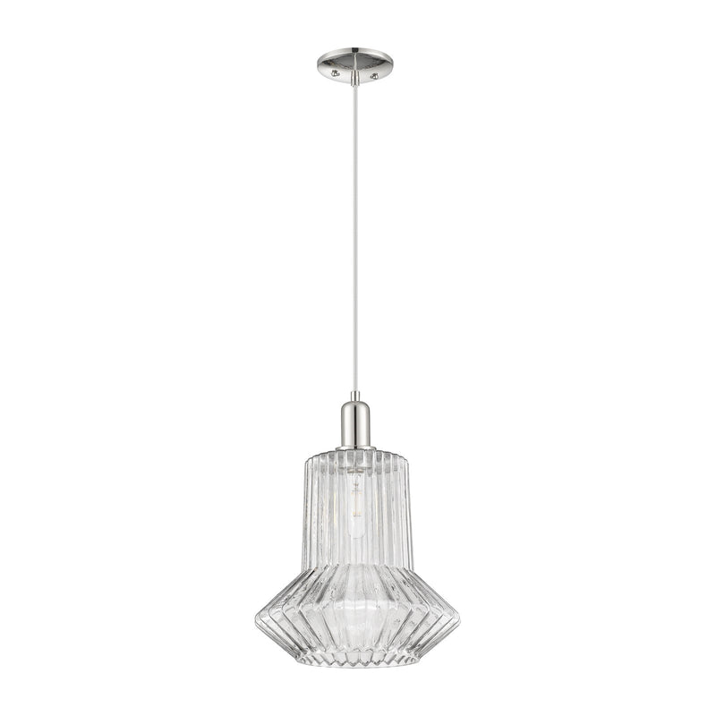 Innovations Springwater 12in 1-Light Mini Pendant | Industrial Polished Nickel Steel and Clear Fluted Glass | Kitchen Island & | Model 716-1P-PN-G212