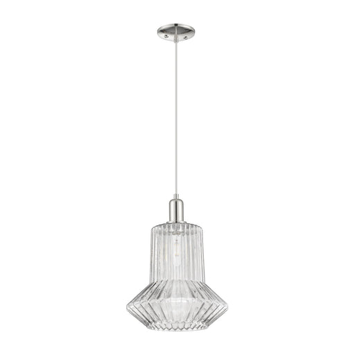Innovations Springwater 12in 1-Light Mini Pendant | Industrial Polished Nickel Steel and Clear Fluted Glass | Kitchen Island & | Model 716-1P-PN-G212