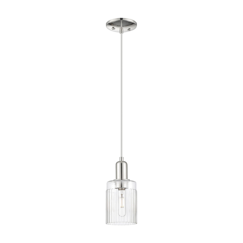 Innovations Hadley 5in 1-Light Mini Pendant | Industrial Modern Polished Nickel and Clear Ribbed Glass | Kitchen Island & Dining | Model 716-1P-PN-G342