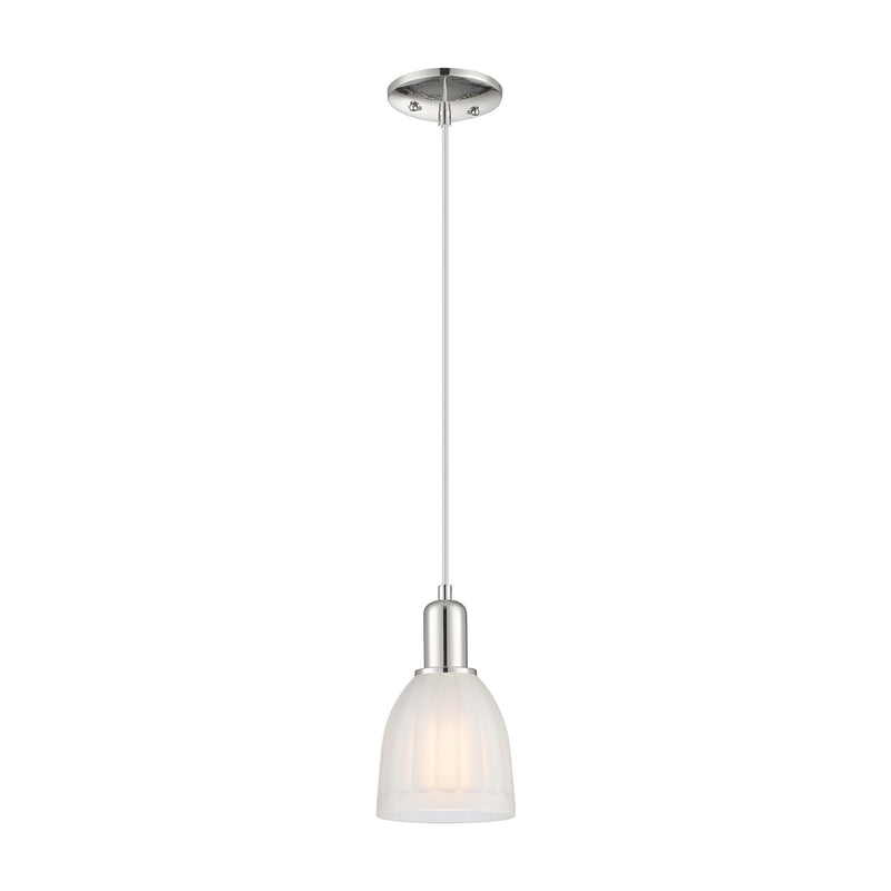 Innovations Brookfield 6in 1-Light Mini Pendant | Industrial Polished Nickel and White Frosted Ribbed Glass | Kitchen Island & | Model 716-1P-PN-G441