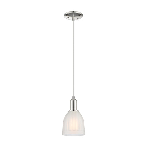 Innovations Brookfield 6in 1-Light Mini Pendant | Industrial Polished Nickel and White Frosted Ribbed Glass | Kitchen Island & | Model 716-1P-PN-G441