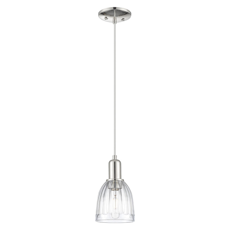 Innovations Brookfield 6in 1-Light Mini Pendant | Industrial Polished Nickel and Clear Ribbed Glass | Kitchen Island & Dining Room | Model 716-1P-PN-G442