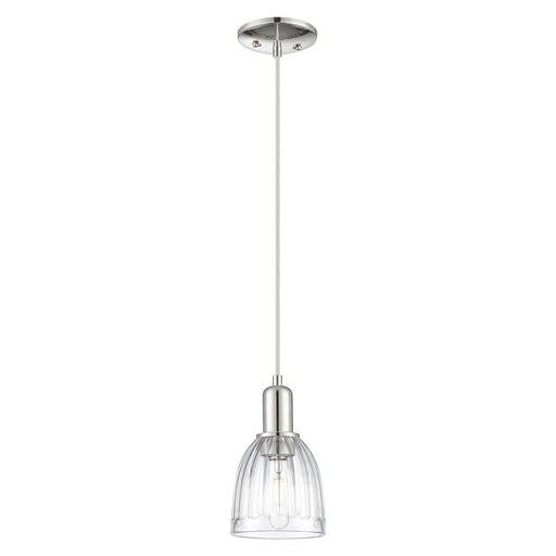 Innovations Brookfield 6in 1-Light Mini Pendant | Industrial Polished Nickel and Clear Ribbed Glass | Kitchen Island & Dining Room | Model 716-1P-PN-G442