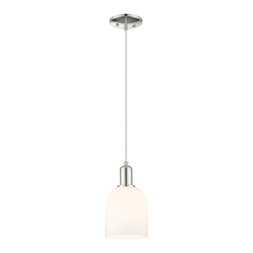 Innovations Bella 6in 1-Light Mini Pendant | Polished Nickel Steel and White Glass | Kitchen Island & Dining Room | 5.5 x | Model 716-1P-PN-G558-6GWH