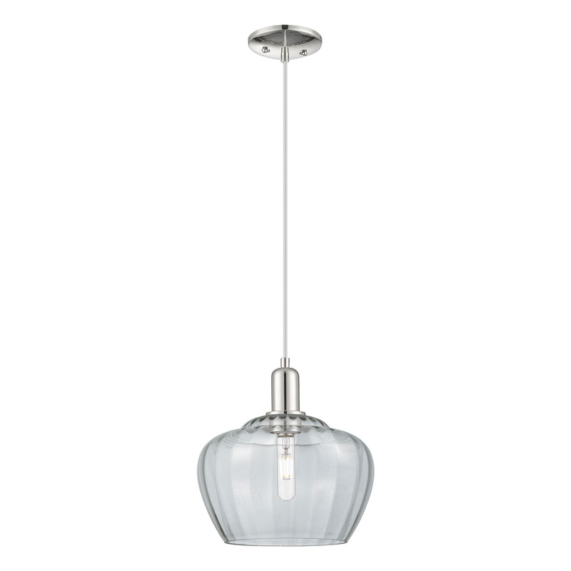 Innovations Fenton 11in 1-Light Mini Pendant | Industrial Polished Nickel Steel and Clear Ribbed Glass | Kitchen Island & Dining | Model 716-1P-PN-G92-L
