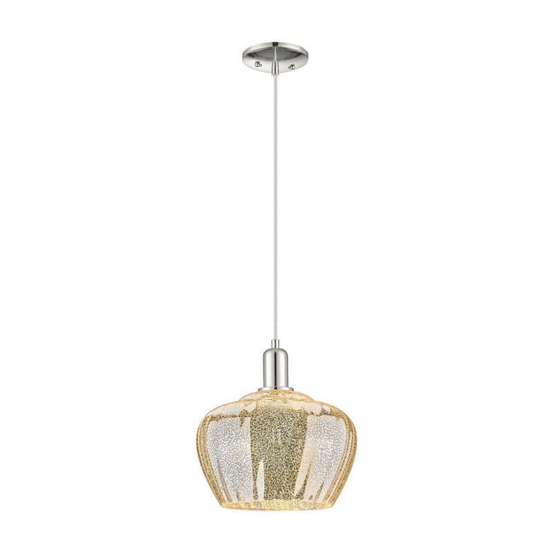 Innovations Fenton 11in 1-Light Mini Pendant | Industrial Polished Nickel Steel and Mercury Ribbed Glass | Kitchen Island & Dining | Model 716-1P-PN-G96-L