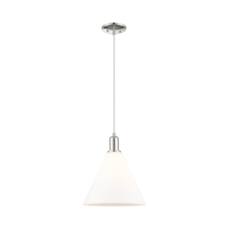 Innovations Berkshire Glass 12in 1-Light Mini Pendant | Industrial Polished Nickel and Matte White Glass | Kitchen Island & | Model 716-1P-PN-GBC-121