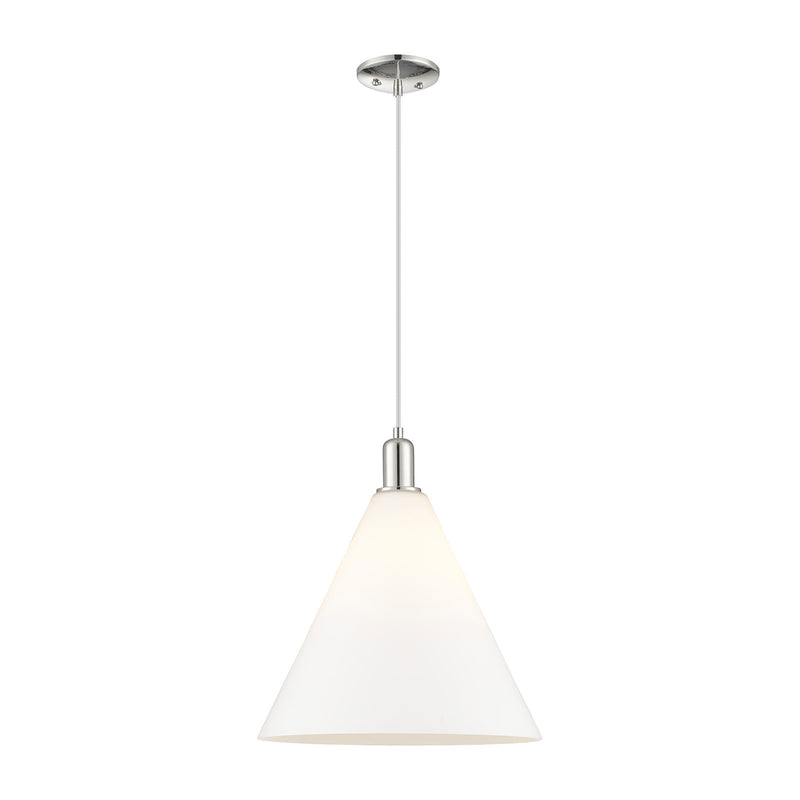 Innovations Berkshire Glass 16in 1-Light Mini Pendant | Industrial Polished Nickel and Matte White Glass | Kitchen Island & | Model 716-1P-PN-GBC-161