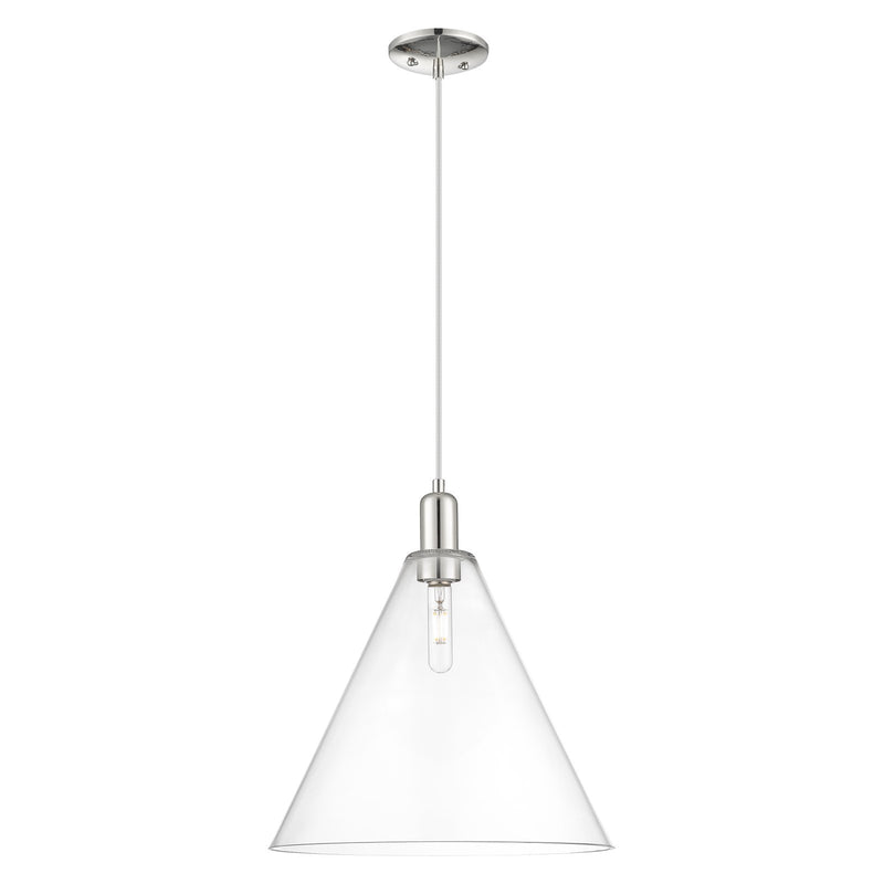 Innovations Berkshire Glass 16in 1-Light Mini Pendant | Industrial Polished Nickel Steel and Clear Cone Glass | Kitchen Island & | Model 716-1P-PN-GBC-162