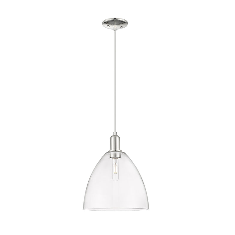 Innovations Bristol 12in 1-Light Mini Pendant | Industrial Polished Nickel Steel and Clear Glass | Kitchen Island & Dining Room | Model 716-1P-PN-GBD-122