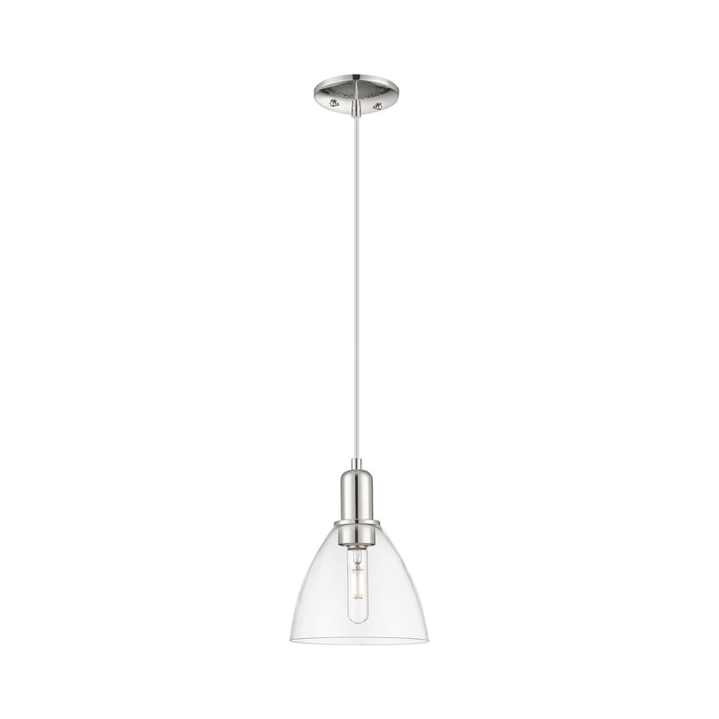 Innovations Bristol 7.5in 1-Light Mini Pendant | Industrial Polished Nickel Steel and Clear Glass | Kitchen Island & Dining Room | Model 716-1P-PN-GBD-752