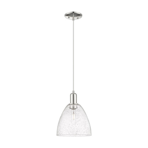 Innovations Bristol 9in 1-Light Mini Pendant | Industrial Polished Nickel Steel and Seedy Glass | Kitchen Island & Dining Room | Model 716-1P-PN-GBD-94